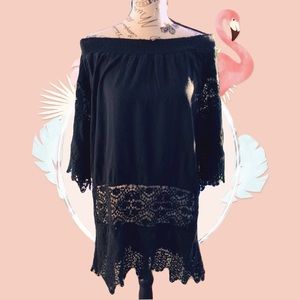 Off the Shoulder Black Shirt Dress